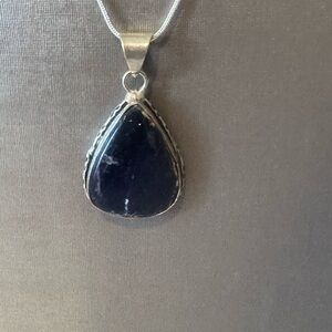 Elegant sterling Silver and Blue Sodalite Stone Teardrop Pendant